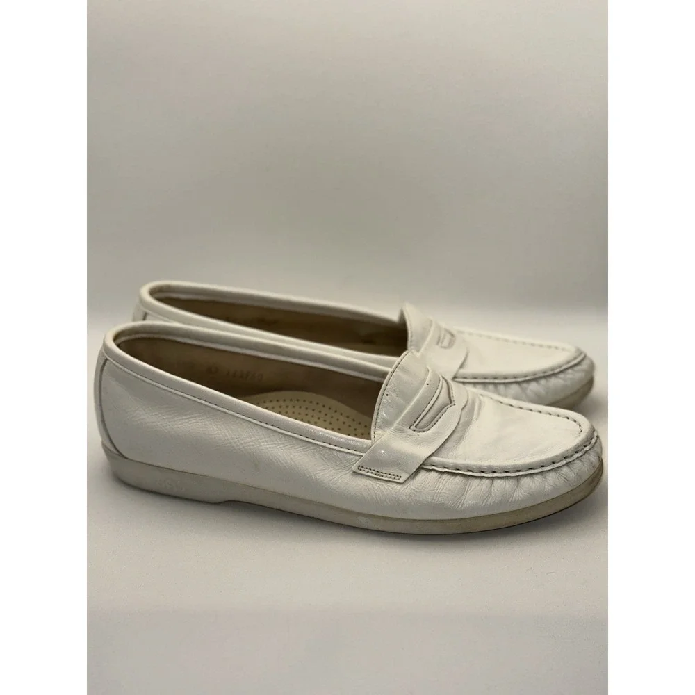 SAS Womens Wink Penny Loafers White Comfort‎ Leather Shoes, size US 8.5 M
